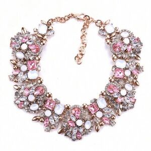 New Romantic Blush & Opal Crystal Statement Necklace | Rose Gold Tone